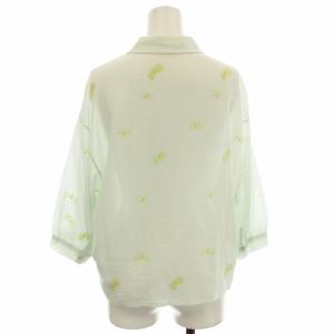 mina perhonen シャツ ブラウス ts1696 choucho 蝶々 刺繍 五分袖 38 ミントグリーン 黄緑 /G