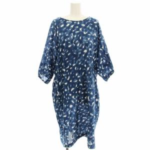 ワンピース ss3069 aalto 半袖 総柄 ひざ丈 36 青 ネイビー /G
