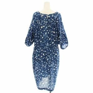 mina perhonen ワンピース ss3069 aalto 半袖 総柄 ひざ丈 36 青 ネイビー /G