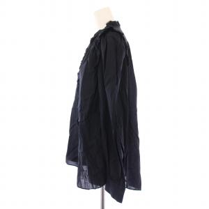 IENA コットンシュリンクフリルブラウス シャツ 長袖 Vネック F 紺 ネイビー 23051900574110