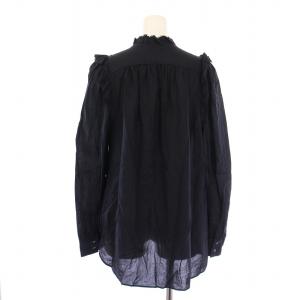 IENA コットンシュリンクフリルブラウス シャツ 長袖 Vネック F 紺 ネイビー 23051900574110