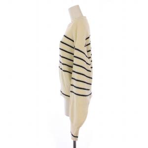 IENA 22AW ウールアクリルパール付き畦プルオーバー ニット セーター 長袖 ボーダー柄 F 白 黒 22080900522040