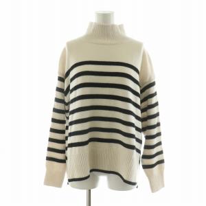 ウールカシミヤブレンドハイネック ニット セーター 長袖 ボーダー プルオーバー 38 ホワイト ブラック