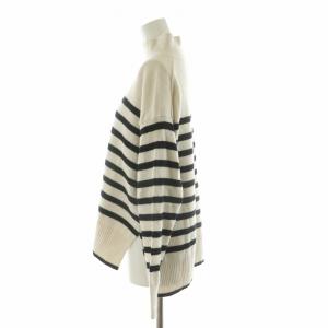 自由区 ウールカシミヤブレンドハイネック ニット セーター 長袖 ボーダー プルオーバー 38 ホワイト ブラック