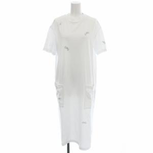 ys8432 choucho Tシャツワンピース 半袖 蝶々 刺繍 ロング ワンピース 40 白 ホワイト