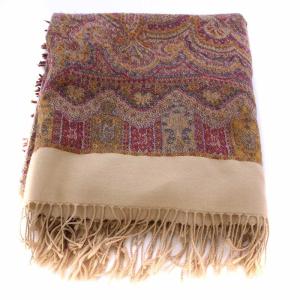 ストール フリンジ 総柄 ウール ベージュ /BM OH