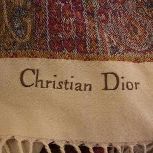 Christian Dior ストール フリンジ 総柄 ウール ベージュ /BM OH