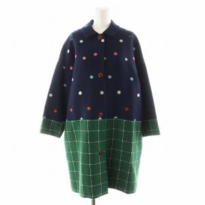 ステンカラーコート チェック柄 ドット柄 38 ネイビー グリーン ts6491