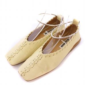 パンプス スクエアトゥ ローヒール レザー アンクルストラップ 編み込み 35 アイボリー /BB