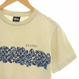 STUSSY 90s Tシャツ カットソー プリント 紺タグ 半袖 S ベージュ /HN