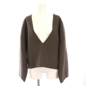 Ｖネックプルオーバー トップス ニット 長袖 ウール 36 グレーブラウン 3210700452 /YM