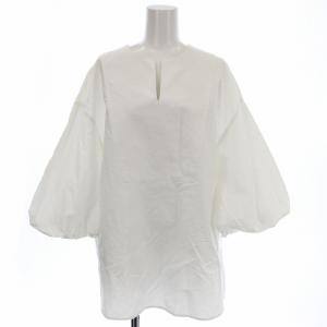 バルーンスリーブ スキッパー ブラウス 3110700430 七分袖 キーネック シャツ 38 白 ホワイト