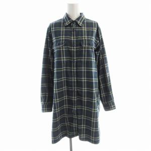 シャツワンピース ブラウス チュニック 長袖 タータンチェック L 青 ブルー 114119 /EE