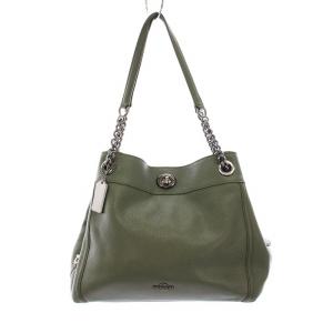 トートバッグ レザー チェーン 緑 カーキ 36855 /YM