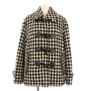 ピーコート Pコート アウター ショート丈 トグルボタン 千鳥柄 ウール モヘヤ混 M 白 ホワイト 黒