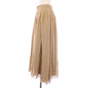 ebure タグ付き プリーツスカート ロング フリンジ グレンチェック 38 キャメル 3210500169 /KH
