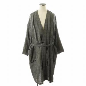 コート ロング丈 チェック柄 麻 リネン M 白 ホワイト 黒 ブラック /AN15