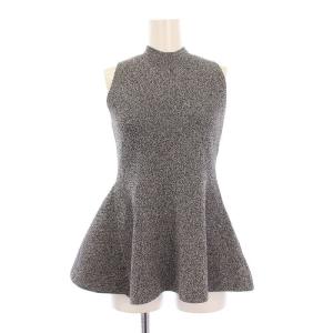 24SS アシメヘム畦編みペプラムノースリニット フレア ハイネック ストレッチ F グレー FWNT241130