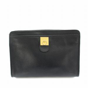 セカンドバッグ クラッチバッグ ヴィンテージ レザー 保存袋付き 黒 ブラック ゴールド /YT OH