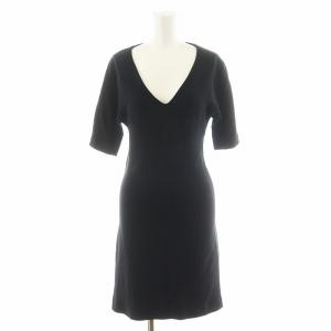 ワンピース ひざ丈 半袖 Vネック 38 黒 ブラック /AN41