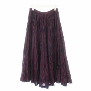 フレアスカート ロング丈 総柄 コットン 紺 ネイビー 赤 レッド /AN26