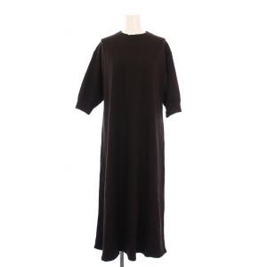 24AW ヴィスコースストレッチパフスリーブニットワンピース ミモレ ロング 五分袖 ハイネック 無地