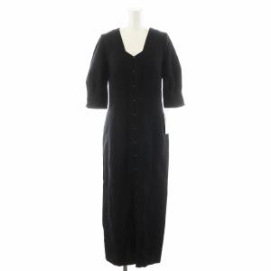 22SS ウールリネンタイトワンピース ロング丈 半袖 麻 1 黒 ブラック FWFO221044 /AN40