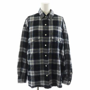 24AW ネルシャツ ブラウス 長袖 チェック柄 コットン 紺 ネイビー 24050220606040