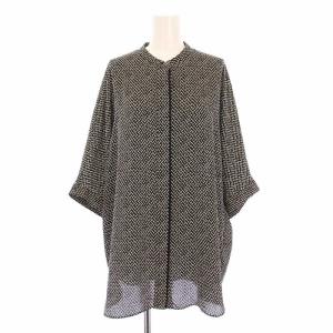 24SS シャツ ブラウス 五分袖 バンドカラー 総柄 L 黒 ブラック /BB