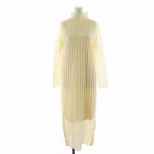PLAID SHEER TURTLE KNIT DRESS ニットワンピース ロング丈 長袖 F アイボリー