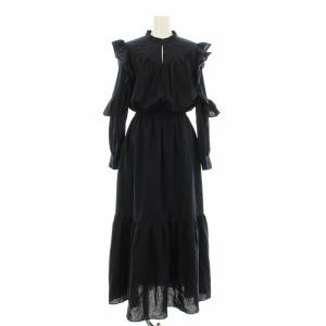 キーネックフリルマーメイドドレス ワンピース フレア ロング マキシ 長袖 フリル F 紺 ネイビー 1214305033