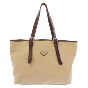 トートバッグ ハンドバッグ キャンバス レザー 切替 ロゴ 三角プレート ベージュ 茶 ブラウン /BB