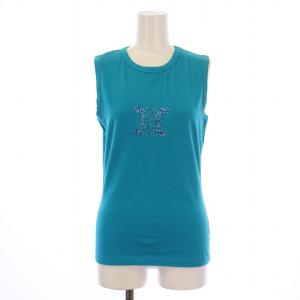 ノースリーブトリオンフ タンクトップ カットソー クルーネック ストレッチ ロゴ ラインストーン 装飾