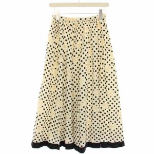 フレアスカート ギャザースカート ドット 水玉 花柄 ミモレ ロング S ベージュ 黒 ブラック P029HFS10