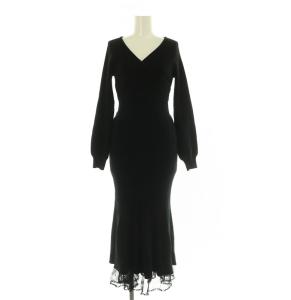 24AW カシュクールマーメイドワンピース ニット ロング 長袖 ペチコート付 F ブラック /MY OS