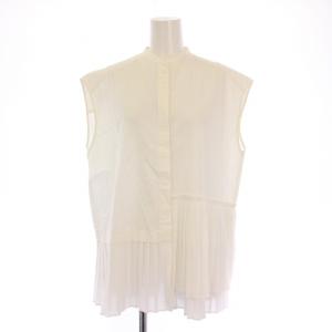 プリーツレイヤーノースリーブシャツ ブラウス バンドカラー 切替 無地 1 白 ホワイト 18108-3161