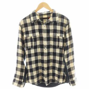 シャツ 長袖 ドッキング チェック柄 ロゴ コットン 2 ベージュ 黒 ブラック 6S225-SH6 /AN13