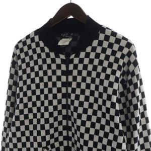 Agnes b. homme ブルゾンジャケット ジャンパー ブロックチェック 長袖 1 黒 ブラック 白 ホワイト 1048981