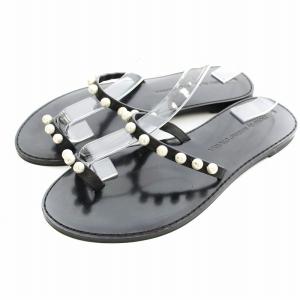 Terrace フェイクパールサンダル フラット 38 黒 ブラック /KU