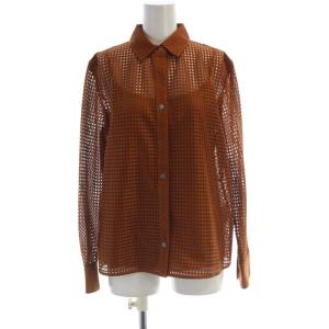 SQUARE LACE MACKIE シャツ ブラウス メッシュ インナーキャミ付き 長袖 38 茶 ブラウン