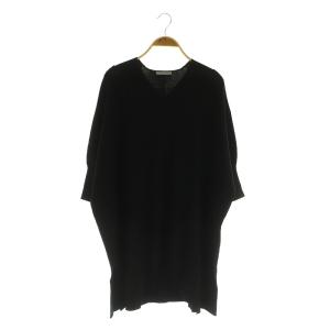 21SS リブニット セーター チュニック ドルマンスリーブ 七分袖 Vネック 38 ブラック /MY