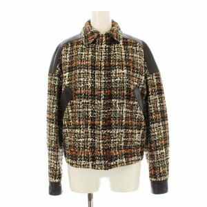 BIG CHECK TWEED JUKINA ステンカラージャケット ブルゾン ツイード 切替 フェイクレザー