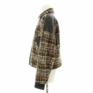 theory luxe BIG CHECK TWEED JUKINA ステンカラージャケット ブルゾン ツイード 切替 フェイクレザー