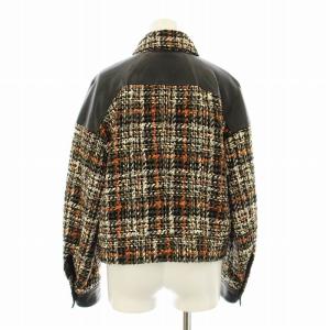 theory luxe BIG CHECK TWEED JUKINA ステンカラージャケット ブルゾン ツイード 切替 フェイクレザー