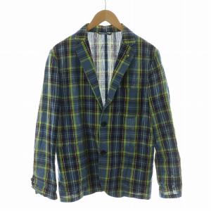 テーラードジャケット シャツ チェック シングル ブローチ 46 ブルー グリーン /NQ