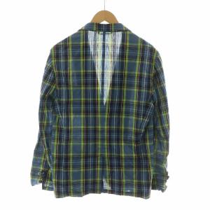 GIANNETTO テーラードジャケット シャツ チェック シングル ブローチ 46 ブルー グリーン /NQ