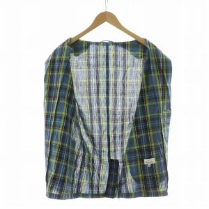 GIANNETTO テーラードジャケット シャツ チェック シングル ブローチ 46 ブルー グリーン /NQ