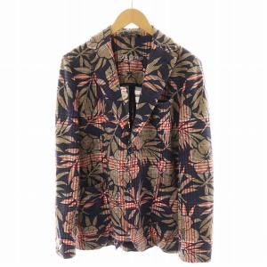 テーラードジャケット シングル チェック柄 花柄 48 オレンジ 紺 ネイビー 茶 ブラウン /AN34