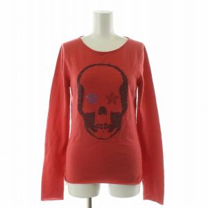 スカルカシミアニット カットソー ラインストーン 長袖 S レッド /NQ