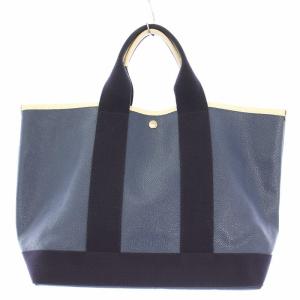 スコッチグレインネオレザーA4トートバッグ ハンドバッグ フェイクレザー 切替 紺 ネイビー /BB